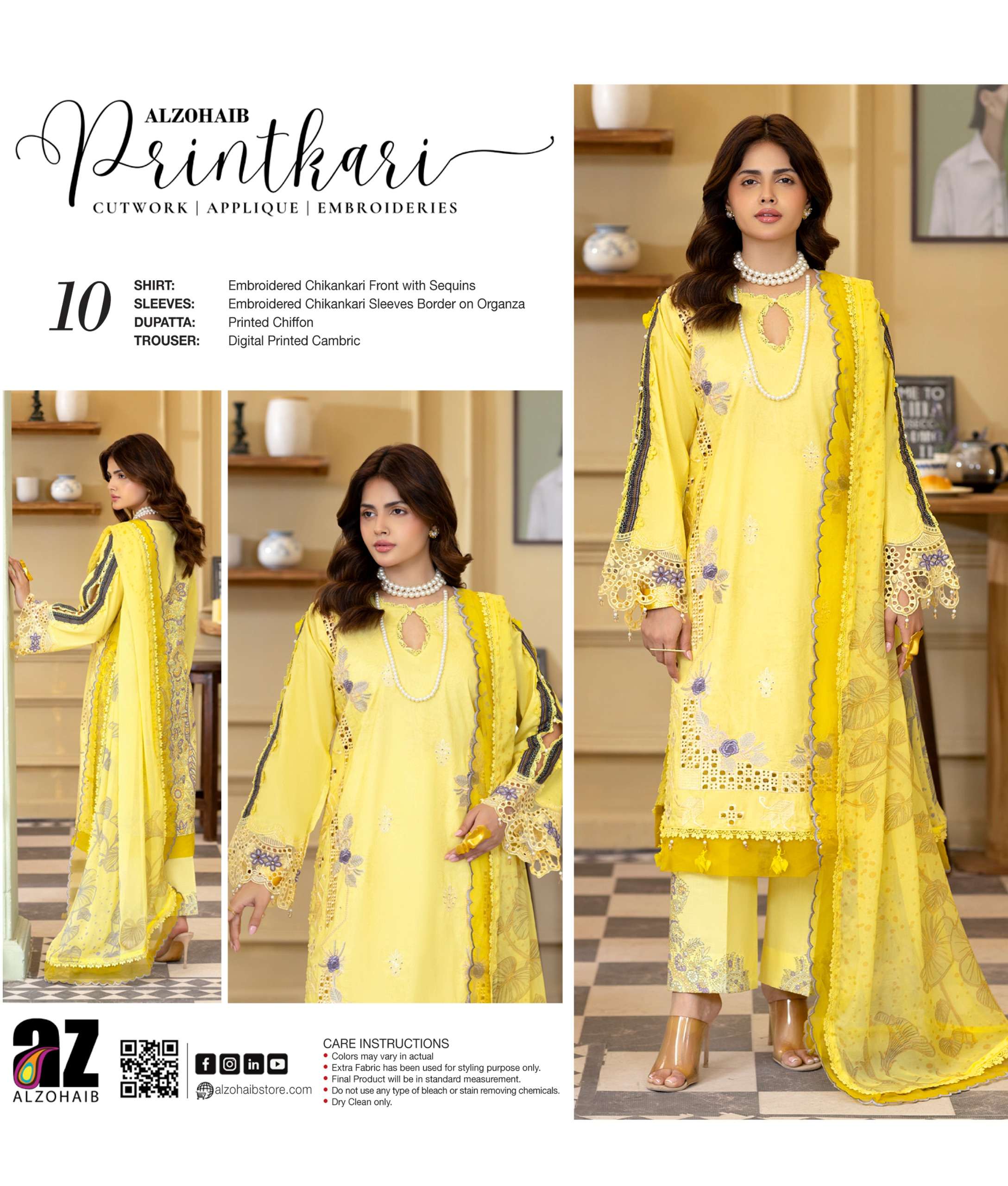 ZOHAIB TEXTILES SUNSHINE PRINTKARI EDITION EMBROIDERED SHIRT TYPE PAKISTANI SUIT EXPORTER